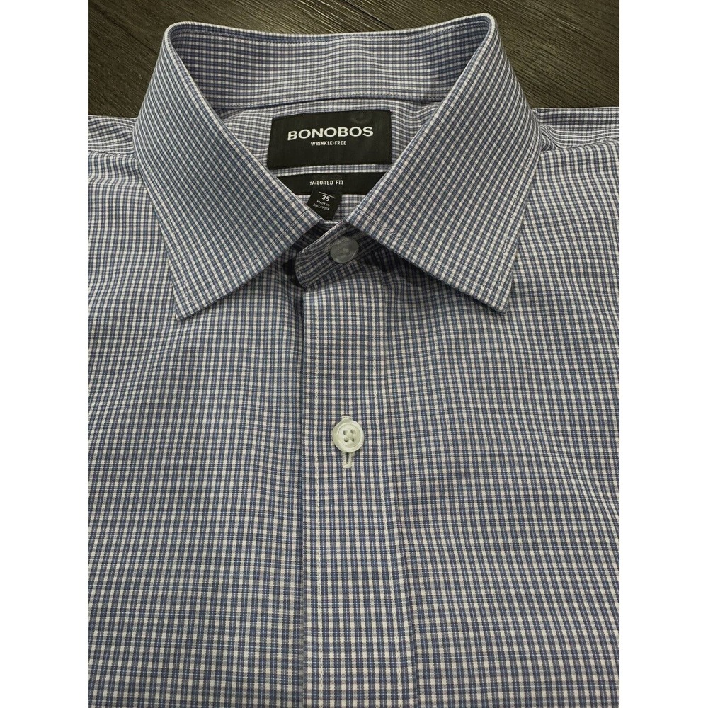 Bonobos Men’s 35 16.5 Blue-White Casual Formal Business Taylored Fit WrinkleFree